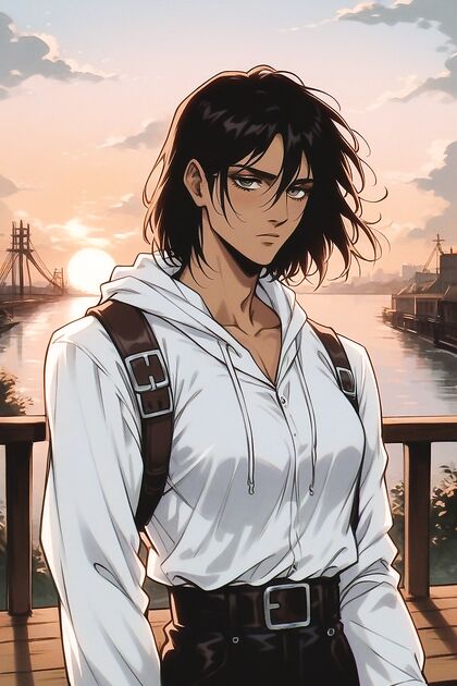 Muscular Guy Stands on Pier at Sunset for  Hentai Picture