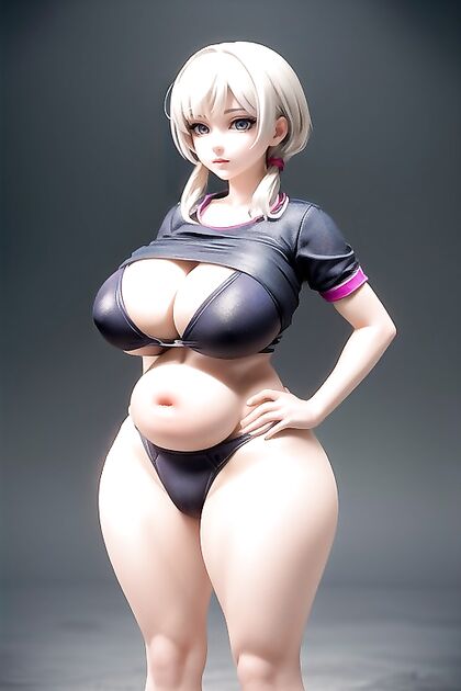 Hands-On-Hips Picture with Massive Breasts in Seductive Hentai Images