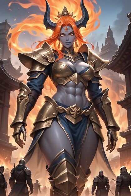 Giantess with Dark Grey Skin Wields Warhammer in Steamy Hentai Picture