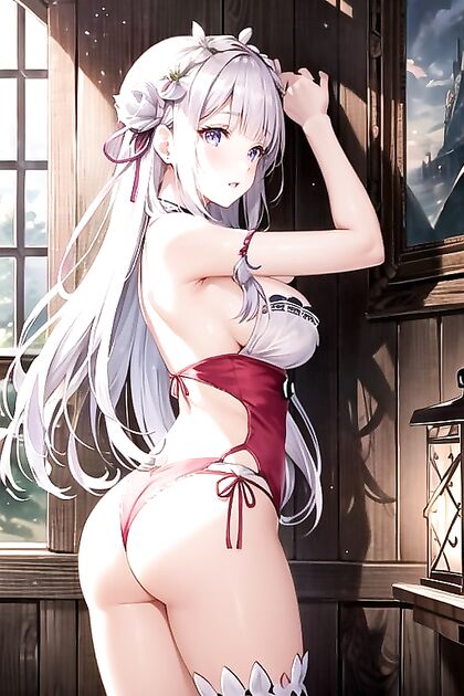 Goblin Pounds Emilia Doggy Style in Dark Dungeon Hentai Image