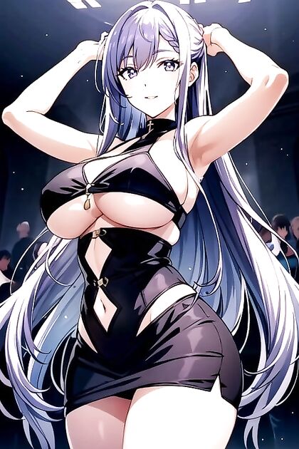 Perfect Purple-Haired Beauty Shows Off Her Curves in Seductive Underboob Hentai Images
