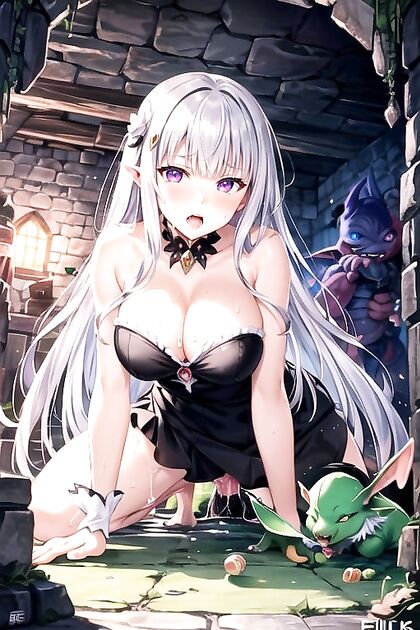Emilia Gets Fucked by Goblin in Cave Dungeon Doggy Style Hentai Thrills