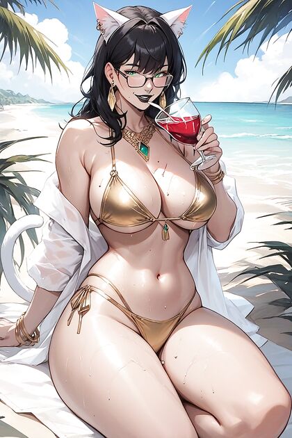 Bob’s White Cat-Tailed Girl 18+ with Green Eyes in Lewd Hentai Picture
