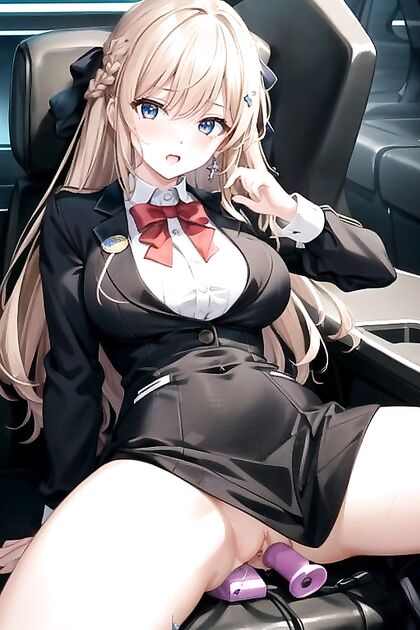 Flight Attendant with Medium Breasts Entangled in Braided Hentai Pleasure