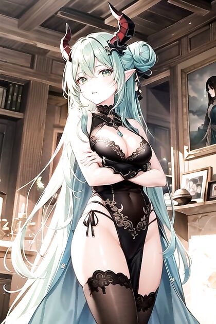 18-Year-Old with Green Eyes and a Elegant Hair Bun in Seductive Hentai Picture