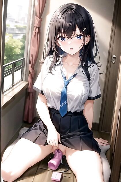 Medium Breasted Black Haired Beauty Enjoys  Dildo Picture in Hentai AIPorn