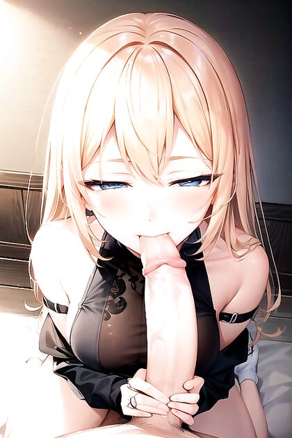Kneeling Submissive Takes Long-Length Cock in Horny hentai Picture