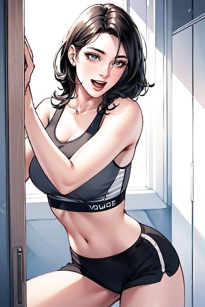 Mature Cutie in Sporty Shorts Shows Off Her Moves in Horny Hentai Picture