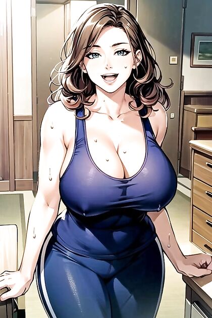 Mature Woman in Sweatpants Enjoying Steamy Comic Hentai Picture
