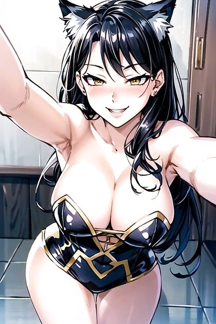 High-Angle View of Yellow-Eyed Girl 18+ Making  Ahegao Faces in Hentai'Picture