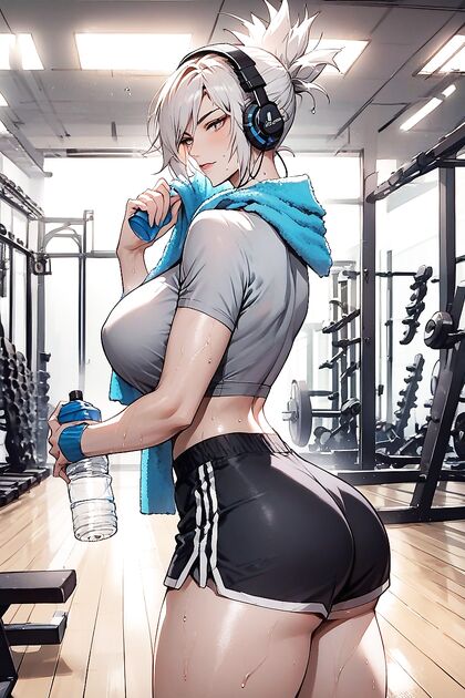 Relaxed Side Pose with Seductive Eyes and Water Bottle in hentai AI Picture