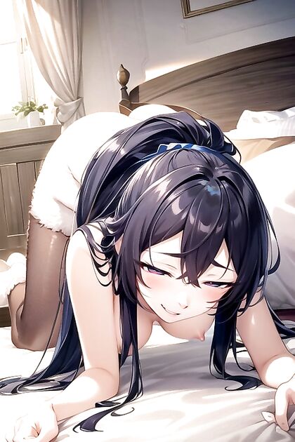 Horny Stocking-clad Beauty Seduces in Hot Bed Hentai Image