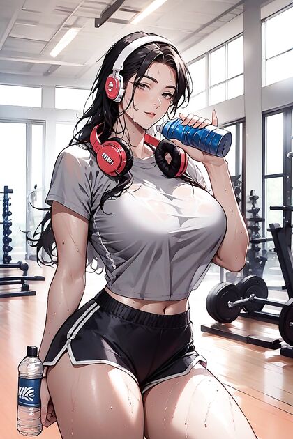 Ultra HD hentai AI porn featuring tight black gym shorts and grey compression shirt
