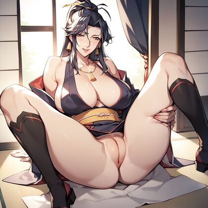 Akeno Himejima Spreads Her Legs for  Cleft of Venus Hentai Pleasure