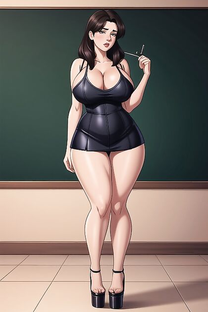 Thick-Thighed Teacher Seductively Poses for Cam in Steamy Hentai Picture