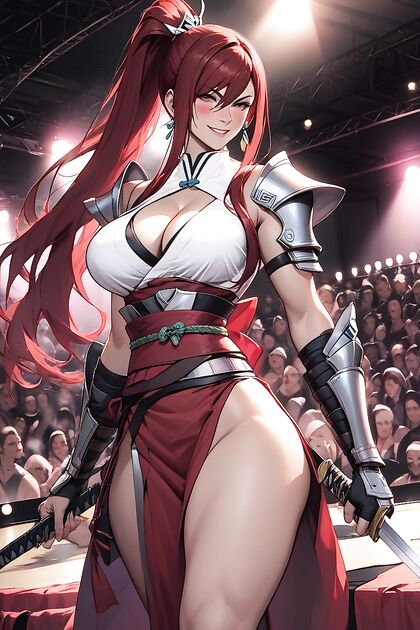 Blushing Mischievously With Sword in Hand, Staring at You in Seductive Hentai Picture