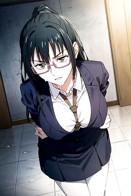 SlimeGirl 18+ in Office Shirt Gets Impregnated in CumBucket Hentai Image