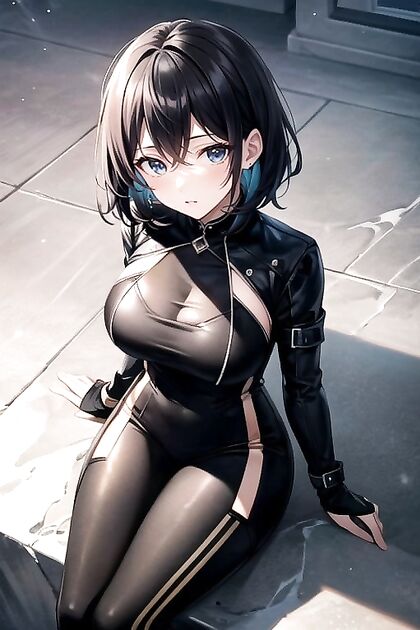 Busty Beauty in Leather Costume Teases in Seductive Hentai Image