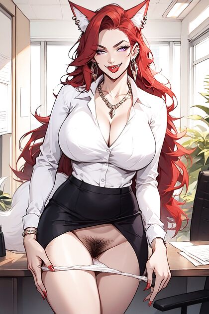 Office Temptation – Pubic-Haired Babe with Long Straight Hair and Fox Tail Teases in Hentai