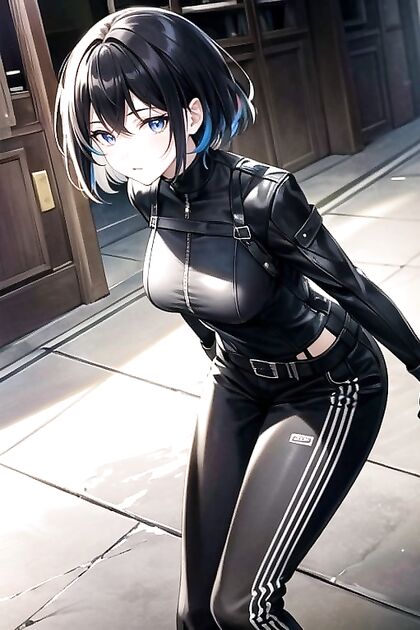 Leather-clad Beauty Shows Off Her Assets in Busty Hentai Picture