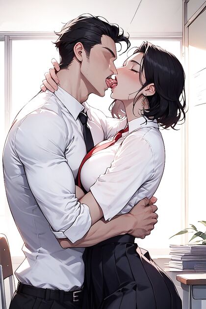 Man with Very Short Hair Gets Intimate in Busty Hentai Image