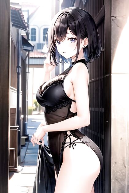 Busty Chick with Very Short Hair Shows Off Her Assets in Front View Hentai