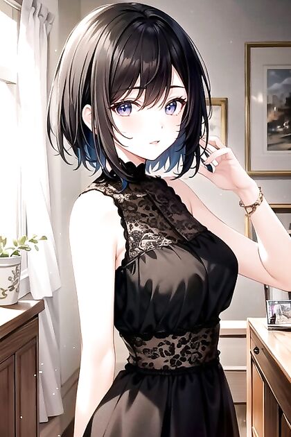 Bust-Up Front View of Busty Girl 18+ with Super Short Hair in Hentai Picture