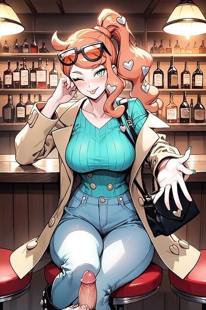 Green-Eyed Beauty Seduces at the Bar in Steamy Hentai Picture