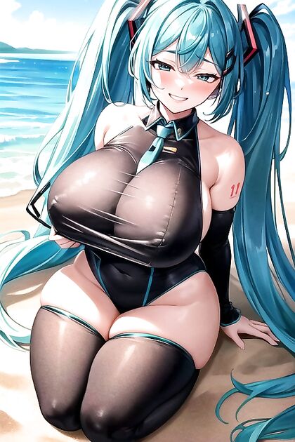 Muscular Stud Smiles and Blushes on the Beach in Hot Hentai Picture