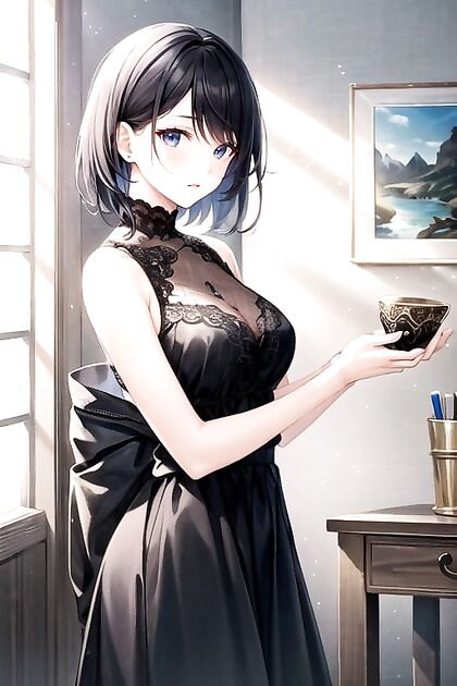 Busty Babe with Short Hair Takes Center Stage in Seductive Hentai Image