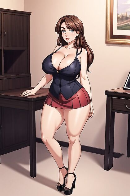 MILF With Way Too Much Cleavage Shows Off in Platform Heels for Horny Hentai Fun