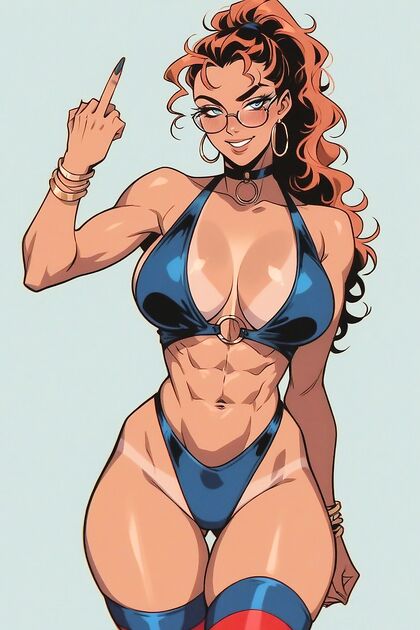 Ginger Babe in Black Pantyhose with Long Red Nails Tempts You in Hentai AI Picture