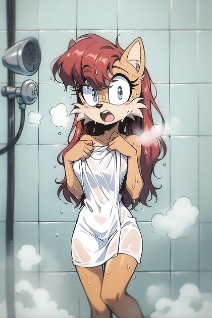 Shocked Skinny Girl 18+ Covers Up with Wet Towel in Steamy Shower Image