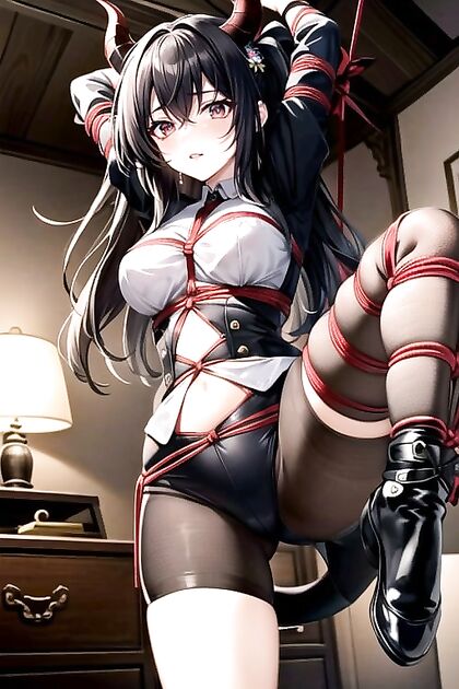 Succubus in Tight Clothing Bound by Shibari for Hot Hentai Pleasure