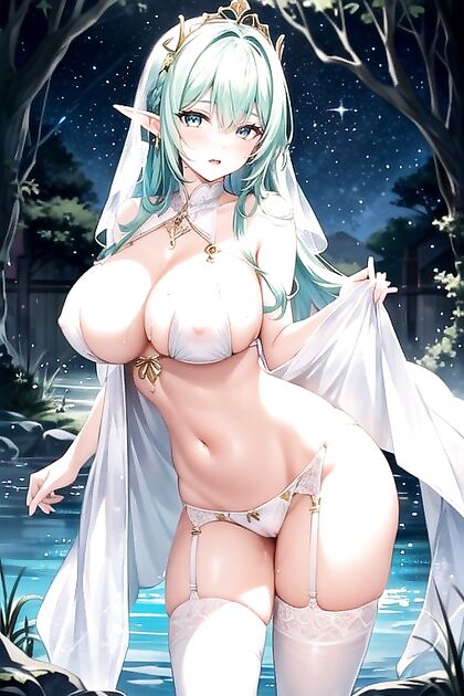 Glistening Jewels Accentuate Her Pink Pussy in Sensual Nyons Gloves Hentai Image