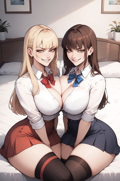 Blonde and Brunette Women with Big Asses in Skirt-Lifted Hentai Picture