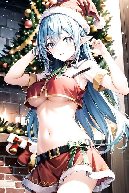 Christmas Top Anime Chick with Massive Tits in Horny Hentai Picture