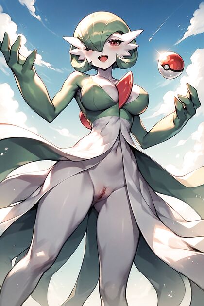 Mega Gardevoir Descends from Heaven to Reveal Her Horny Pussy in Hentai Picture