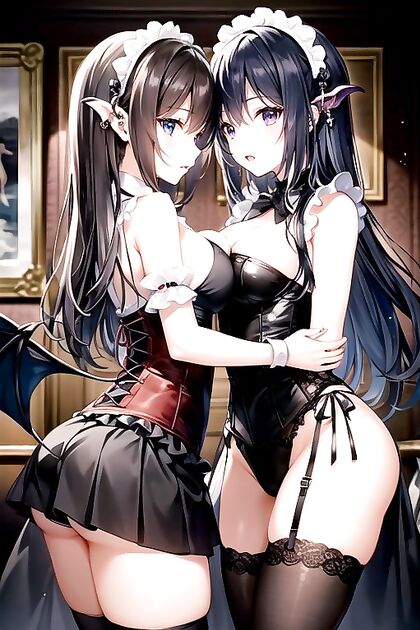 Seductive Succubus in Tight Black Clothes Teases in hentai Ai Picture