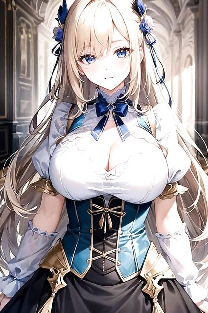 Wavy Blonde in Dark Blue Corset and White Shirt Enjoys HD Hentai Pleasure