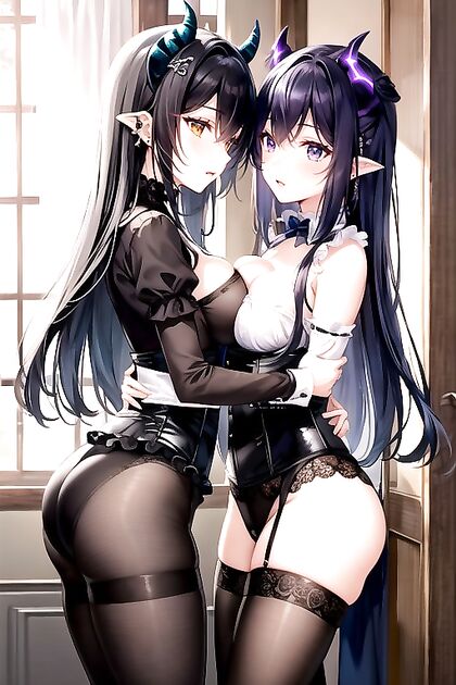 Gothic French Maid with Black Hair Teased in Steamy Hentai Images