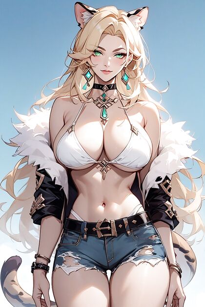 Blonde Babe With Arm Bracelet Stares Seductively at You in hentai AI Picture