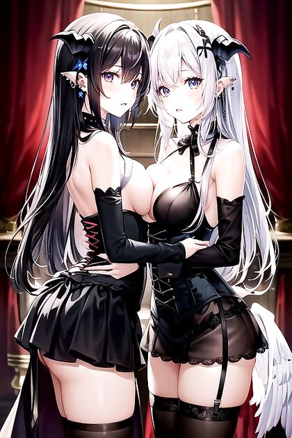 French Maid Succubi Embrace Passionately in Seductive Hentai Images