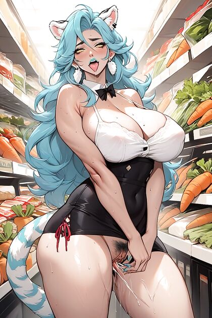 Arctic Tiger Tail Gets Caught in the Act at the Grocery Store with Carrot-In-Pussy Picture