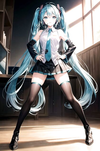 Sitting Down with Legs Spread and Hands on Hips for Hot Hentai Pleasure
