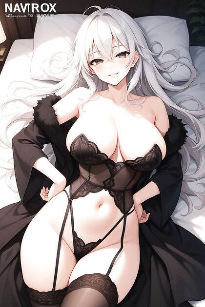 Lying Down with Bare Breasts in a Sensual Robe for Hot Hentai Picture