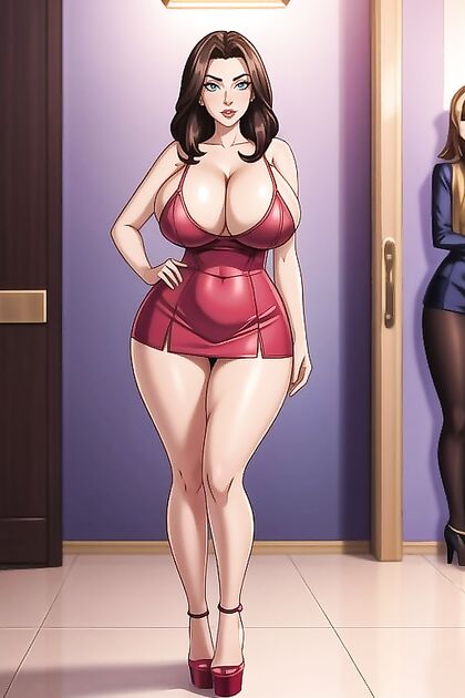 Sultry Hourglass Babe in Pantyhose Gazes at Camera for Seductive Hentai Picture