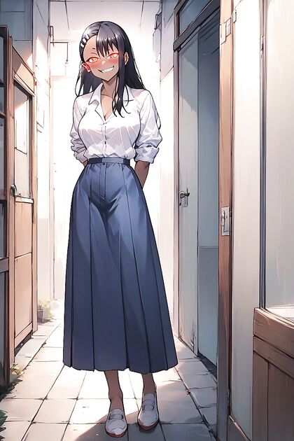 Hayase Nagatoro Smiles Blushingly With Hands Behind Her Back in Naughty Hentai Fun