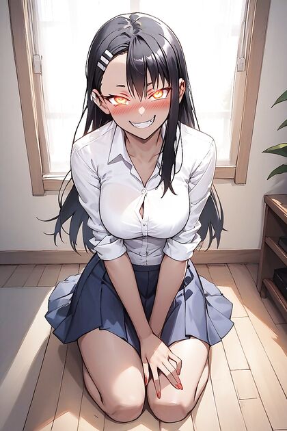 Hayase Nagatoro's Glowing Eyes and Seductive Touch in Don't Toy With Me Hentai