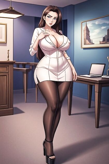 Hot Hourglass Babe with Overflowing Cleavage in Busty Hentai Picture